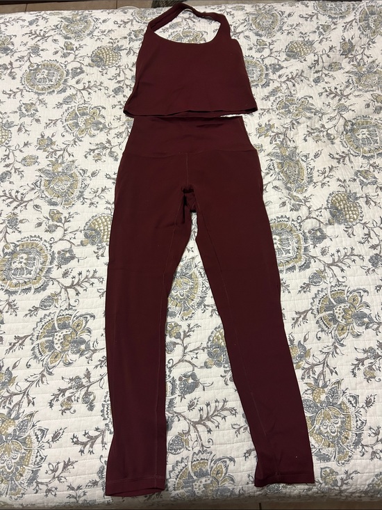 CRZ YOGA Pants - CRZ Yoga Butterluxe Halter Crop Top and Leggings Workout Set-Red Merlot